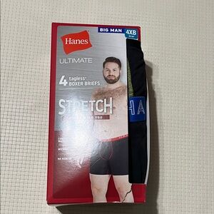 New Box of 4‎ Big Man Hanes Ultimate Black Boxer Briefs 4XB
